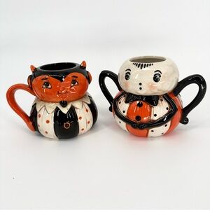 Johanna Parker Vintage Style Retro Halloween Devil & Spider Ceramic Mug Set